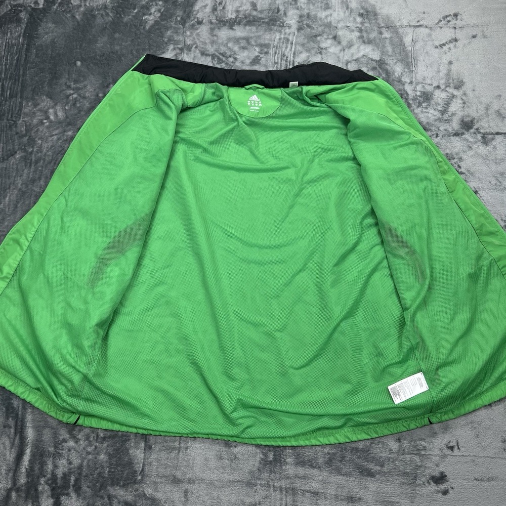 Adidas 2XL Windbreaker Jacket With Hood In Collar Green & Black Soccer Golf Coat - Picture 4 of 13